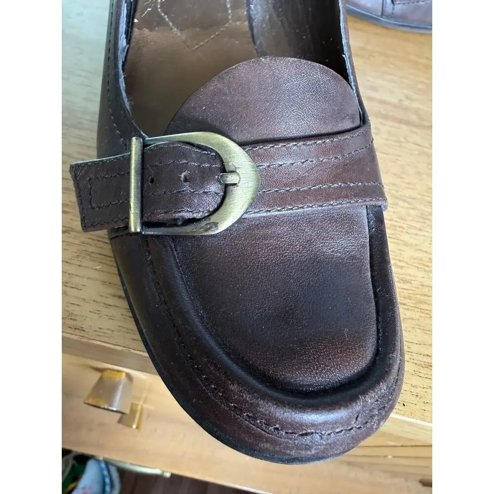 Y2K Vintage Nine West brown leather chunky heeled‎ loafers Buckle Preppy 7.5